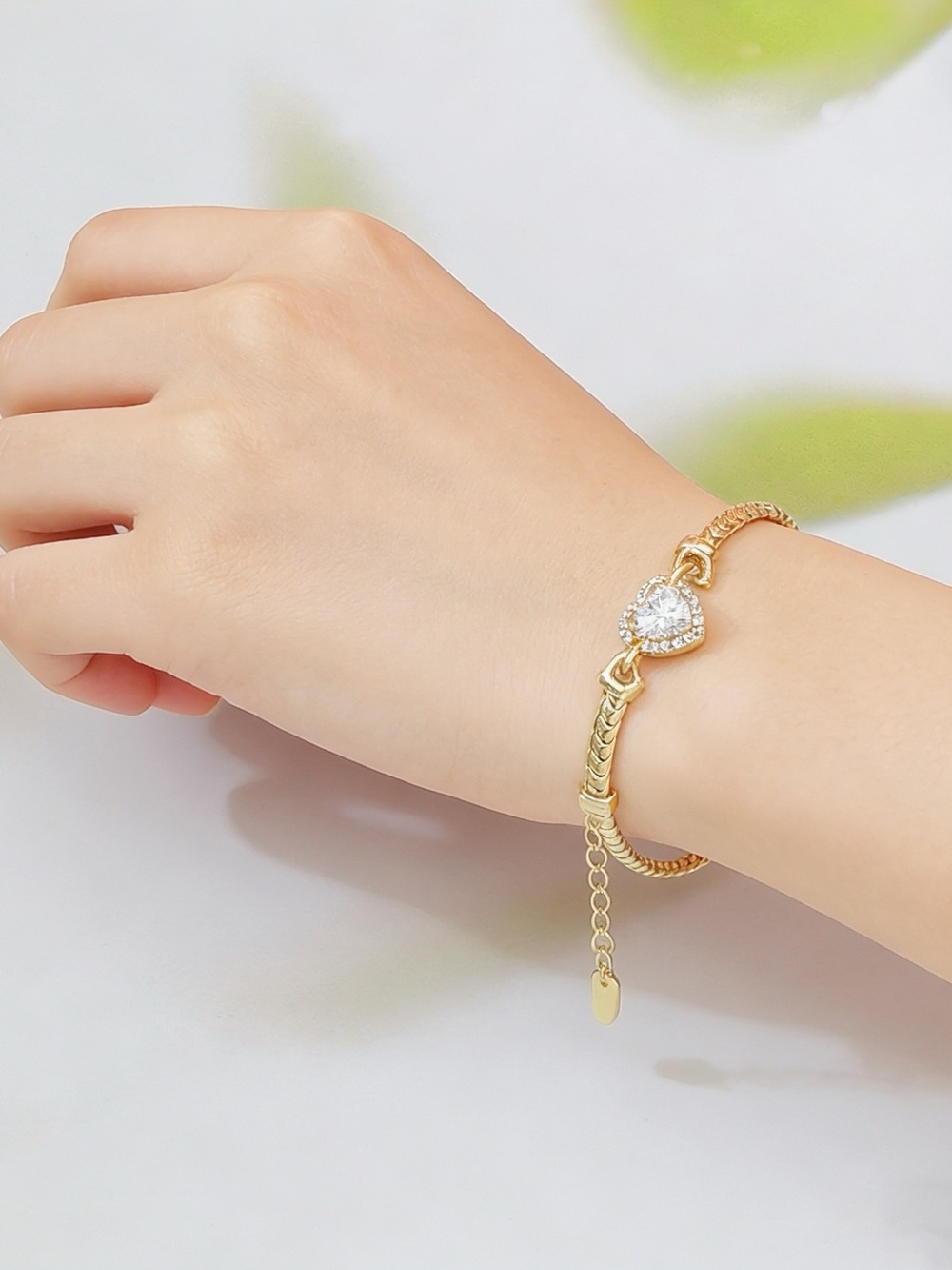 Gold Heart Bracelet with Crystal Accent - Women Jewelry